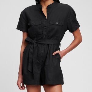 Gap NWT Linen-Cotton Romper Short Jumpsuit-True Black- Size Medium Tall
